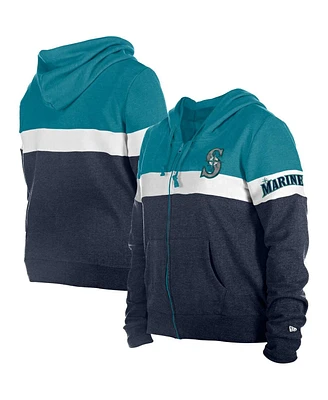 Women's New Era Navy Seattle Mariners Plus Size Color-Block Full-Zip Hoodie