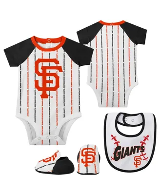 Newborn and Infant Boys and Girls White San Francisco Giants Three-Piece Play Ball Raglan Bodysuit, Booties and Bib Set