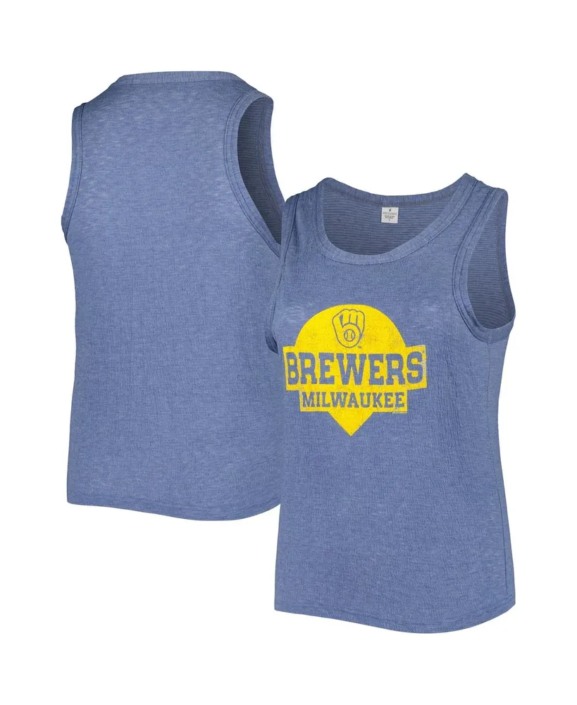 Women's Soft As A Grape Navy Milwaukee Brewers Plus Size High Neck Tri-Blend Tank Top