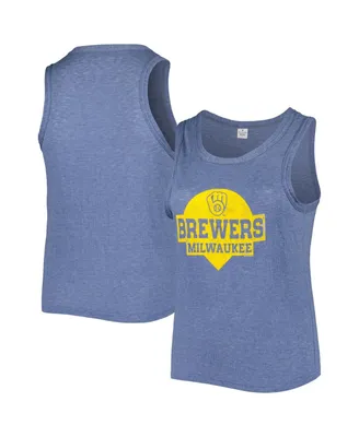 Women's Soft As A Grape Navy Milwaukee Brewers Plus Size High Neck Tri-Blend Tank Top