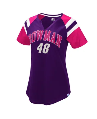 Women's Starter Purple, Red Alex Bowman Game On Notch V-Neck T-shirt