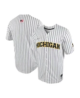 Men's Nike White, Navy Michigan Wolverines Pinstripe Replica Full-Button Baseball Jersey