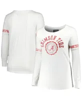 Women's White Alabama Crimson Tide Contrast Stripe Plus Scoop Neck Long Sleeve T-shirt