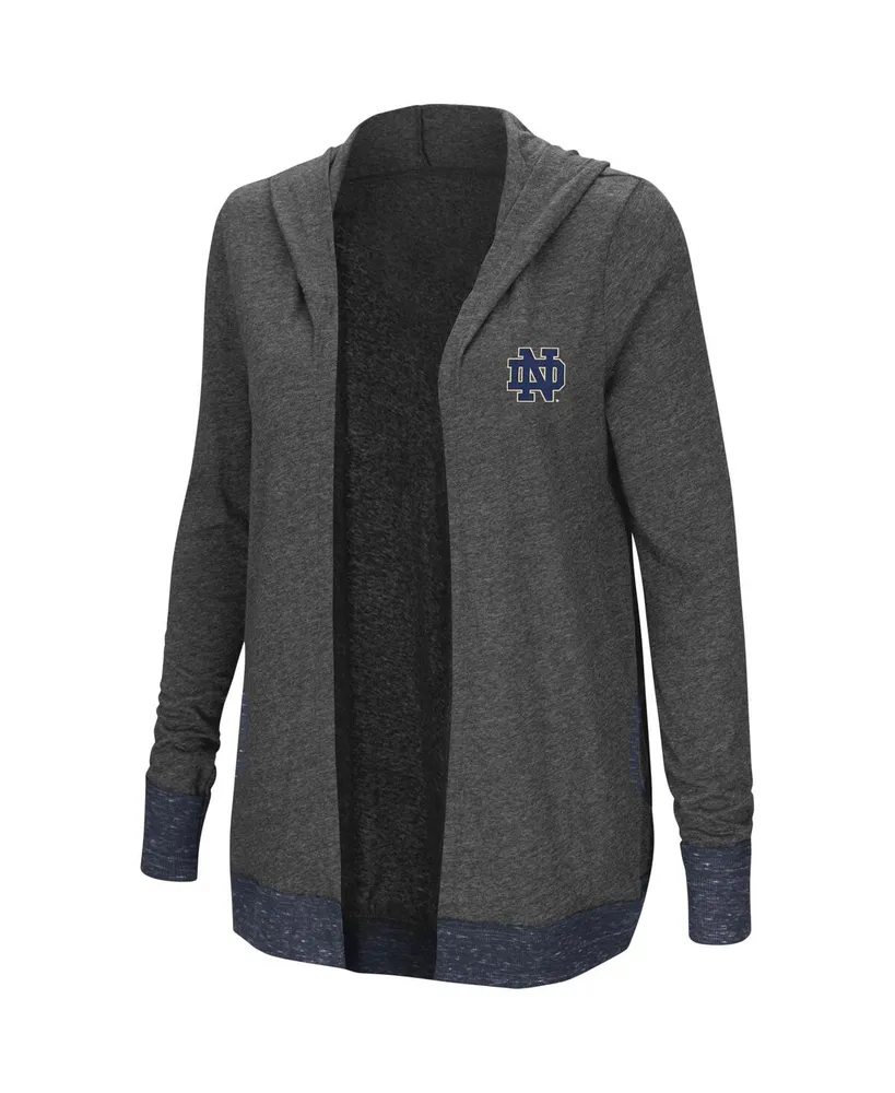 Women's Colosseum Heathered Charcoal Notre Dame Fighting Irish Steeplechase Open Cardigan with Hood