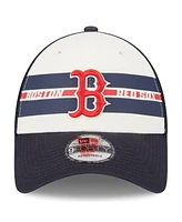 Men's New Era White, Navy Boston Red Sox Team Stripe Trucker 9FORTY Snapback Hat