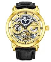 Stuhrling Men's Legacy Black Leather, Gold-Tone Dial, 46mm Round Watch