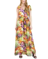 Donna Ricco Women's Printed Tie-Shoulder Maxi Dress