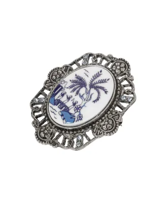 2028 Porcelain Oval Blue Willow Pin