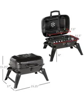 Outsunny 14'' Iron Tabletop Charcoal Grill with Portable Anti-Scalding Handle Design, Folding Legs for Outdoor Bbq for Poolside, Backyard, Garden