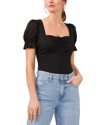 1.state Women's Puff Sleeve Cinched Front Sweetheart Top