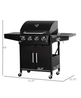 Outsunny 4 Burner Propane Gas Grill with Side Burner,