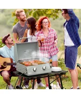 Outsunny 2 Burner Propane Gas Grill Outdoor Portable Tabletop Bbq with Foldable Legs, Lid, Thermometer for Camping, Picnic, Backyard, Light Grey