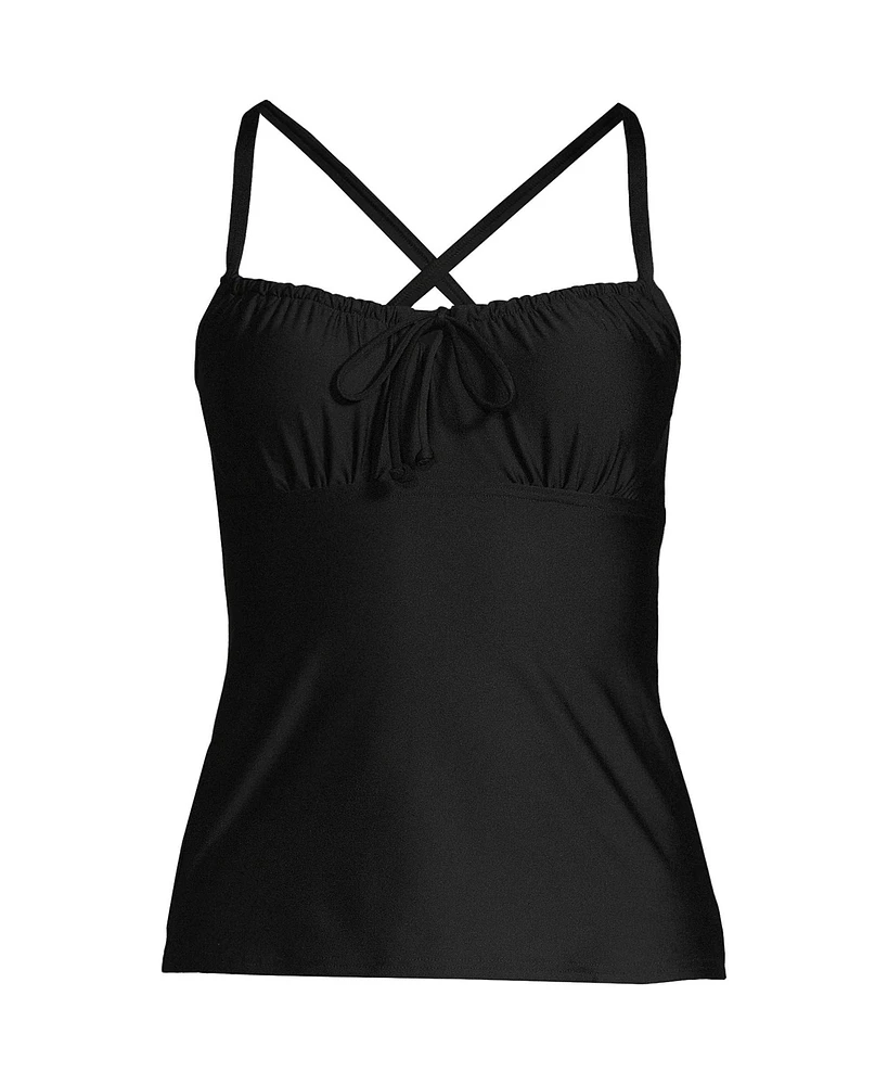 Lands' End Women's Long Tie Front Underwire Tankini Swimsuit Top Adjustable Straps