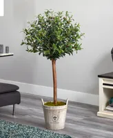 Nearly Natural 4.5' Olive Topiary Artificial Tree in European Barrel Planter