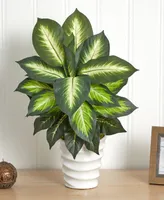 Nearly Natural Dieffenbachia Artificial Plant in Swirl Planter