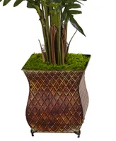 Nearly Natural 4' Evergreen Artificial Plant in Metal Planter