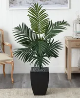 Nearly Natural 4.5' Kentia Palm Artificial Tree in Black-Washed Planter