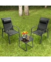 3PCS Patio Bistro Furniture Set Adjustable Back Stackable Chairs