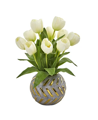 Nearly Natural Tulip Artificial Arrangement Decorative Vase