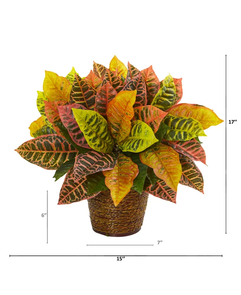 Nearly Natural 17" Garden Croton Artificial Plant in Basket Real Touch