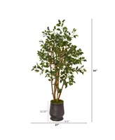 Nearly Natural 4.5ft. Ficus Artificial Tree in Ribbed Metal Planter