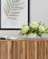 Nearly Natural 15in. Hydrangea and Eucalyptus Artificial Arrangement in White Vase