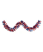 9' Patriotic American Flag Themed Artificial Garland with 50 Warm Led Lights