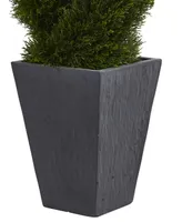 Nearly Natural 4' Cypress Double Spiral Topiary Artificial Tree in Slate Planter Uv Resistant