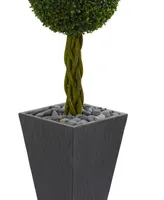 Nearly Natural 5' Double Ball Boxwood Topiary Artificial Tree in Slate Planter Uv Resistantr