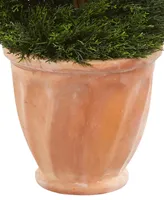 Nearly Natural 4.5' Double Pond Cypress Topiary Artificial Tree in Terracotta Planter Uv Resistant