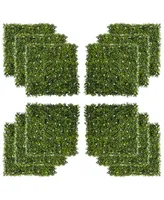 Outsunny 12 Piece Artificial Boxwood Privacy Fence Screen, 20" x 20" Faux Hedge Greenery Wall Decoration, Uv Protected Indoor Outdoor Garden Decor wit