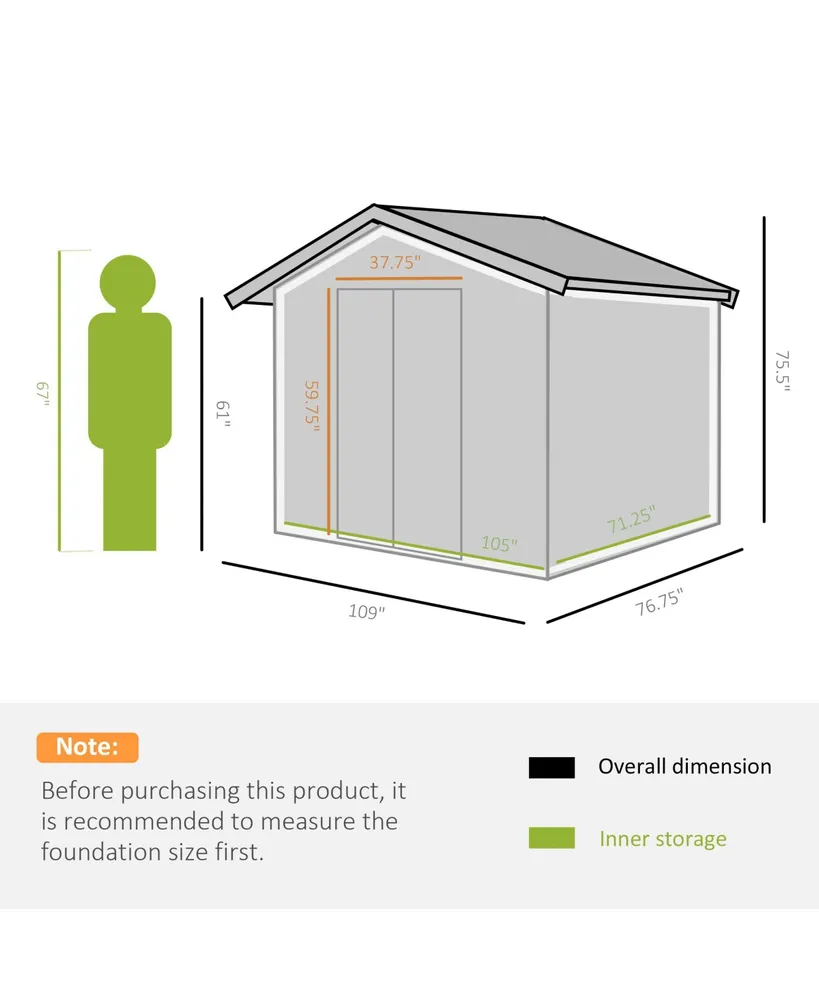 Outsunny 9' x 6' Metal Storage Shed Garden Tool House with Double Sliding Doors, 4 Air Vents for Backyard, Patio, Lawn Brown