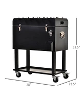 Outsunny 68QT Patio Cooler Ice Chest with Foosball Table Top, Portable Poolside Party Bar Cold Drink Rolling Cart on Wheels with Tray Shelf