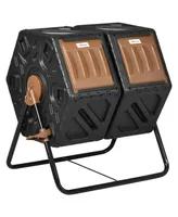 Outsunny Dual Chamber Compost Bin, Rotating Composter, Compost Tumbler with Ventilation Openings and Steel Legs, 34.5 Gallon