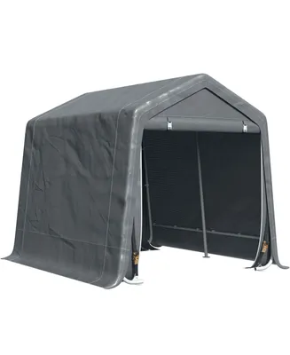 Outsunny 8' x 7' Garden Storage Tent, Heavy Duty Bike Shed, Patio Storage Shelter w/ Metal Frame and Double Zipper Doors, Dark Grey