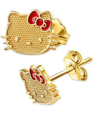 Red Enamel Bow Hello Kitty Stud Earrings in 10k Gold