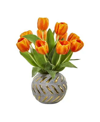 Nearly Natural Tulip Artificial Arrangement Decorative Vase