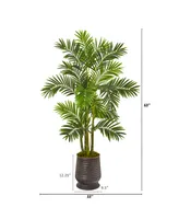 Nearly Natural 63" Areca Palm Artificial Tree in Ribbed Metal Planter