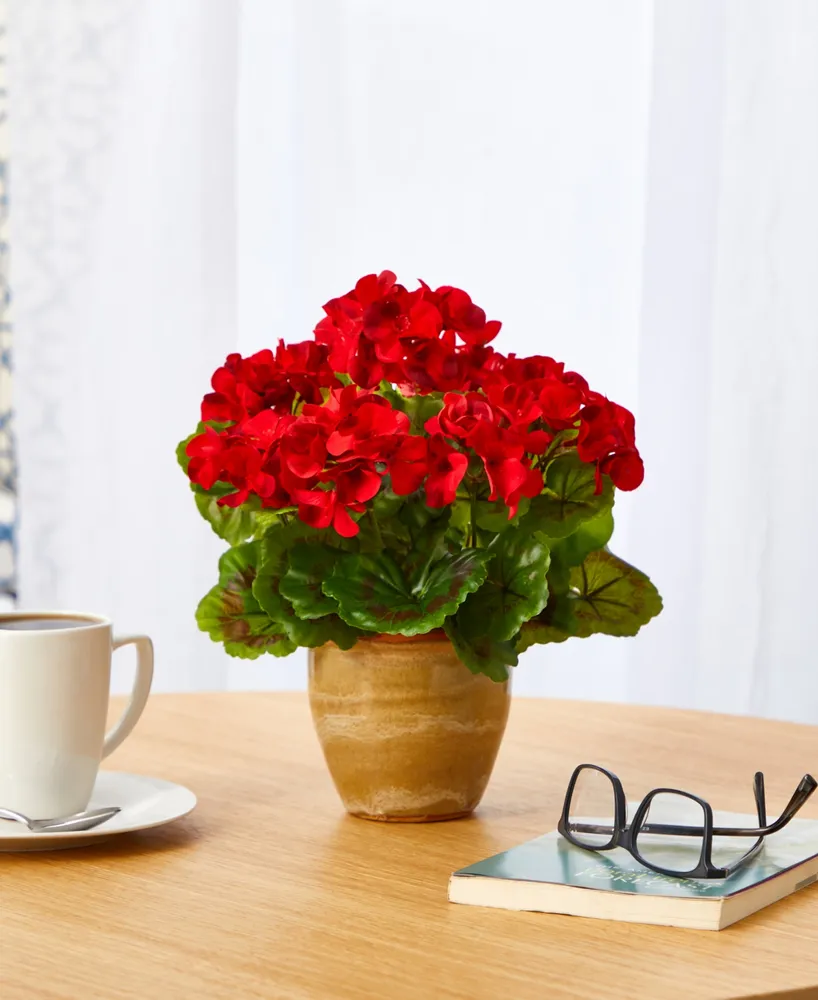 Nearly Natural Geranium Artificial Plant in Ceramic Planter, Indoor and Outdoor