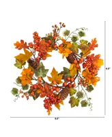 6.5" Autumn Hydrangea and Pinecones Artificial Wreath Set, 2 Piece