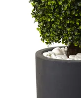 Nearly Natural 50" Boxwood Uv-Resistant Indoor/Outdoor Artificial Topiary with Gray Cylindrical Planter