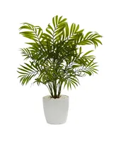 Nearly Natural 19.5" Palms in White Planter Artificial Plant, Set of 2