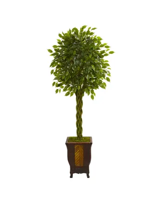 Nearly Natural 6' Braided Ficus Artificial Tree in Decorative Planter