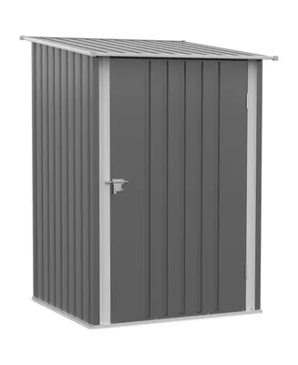 Outsunny 3.3' x 3.4' Lean-to Garden Storage Shed, Small Outdoor Galvanized Steel Tool House with Lockable Door for Patio, Backyard, Lawn, Gray