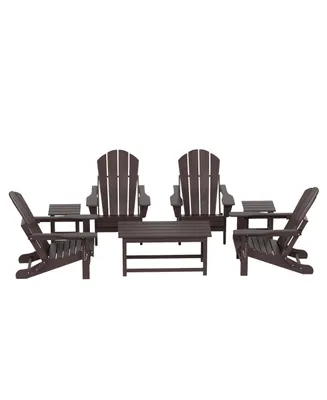 7 Piece Set Outdoor Folding Adirondack Chairs with Coffee Table Side