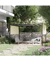 Outsunny 12' x 10' Outdoor Pergola Patio Gazebo Retractable Canopy Steel Sun Shelter for Porch Party, Garden, Beige