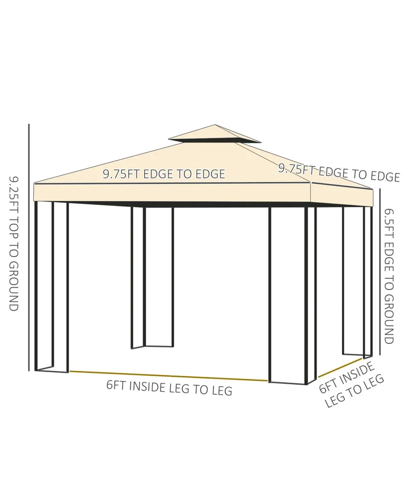 Outsunny 10' x 10' Outdoor Patio Gazebo Canopy with 2-Tier Polyester Roof, Mesh Netting Sidewalls, and Steel Frame Beige