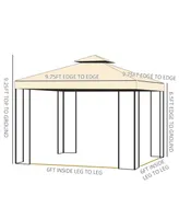 Outsunny 10' x 10' Outdoor Patio Gazebo Canopy with 2-Tier Polyester Roof, Mesh Netting Sidewalls, and Steel Frame Beige