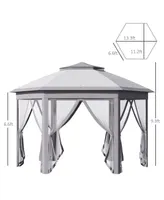 Outsunny 13'x11' Pop Up Gazebo, Double Roof Canopy Tent with Zippered Mesh Sidewalls, Height Adjustable and Carrying Bag, Event Tent for Patio Garden