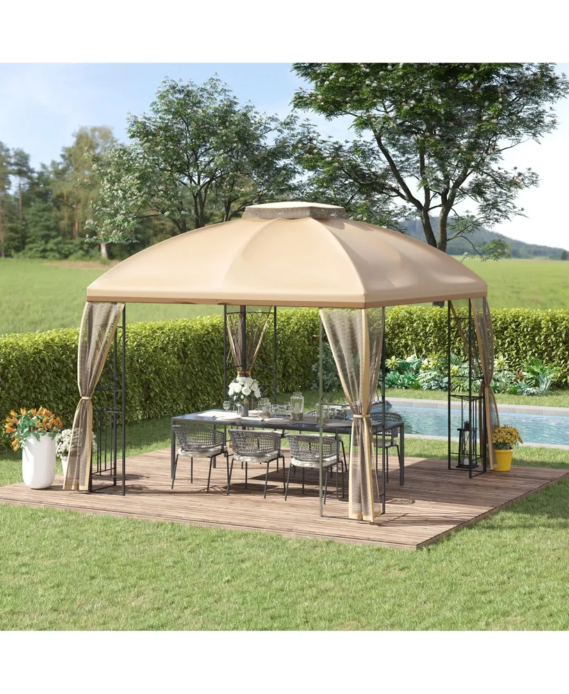 Outsunny 10' x 10' Patio Gazebo, Double Roof Outdoor Gazebo Canopy Shelter with Removable Mesh Netting, Display Shelves